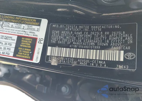 2017 Toyota Camry Le из США, поврежденный, VIN 4T1BF1FK4HU701999